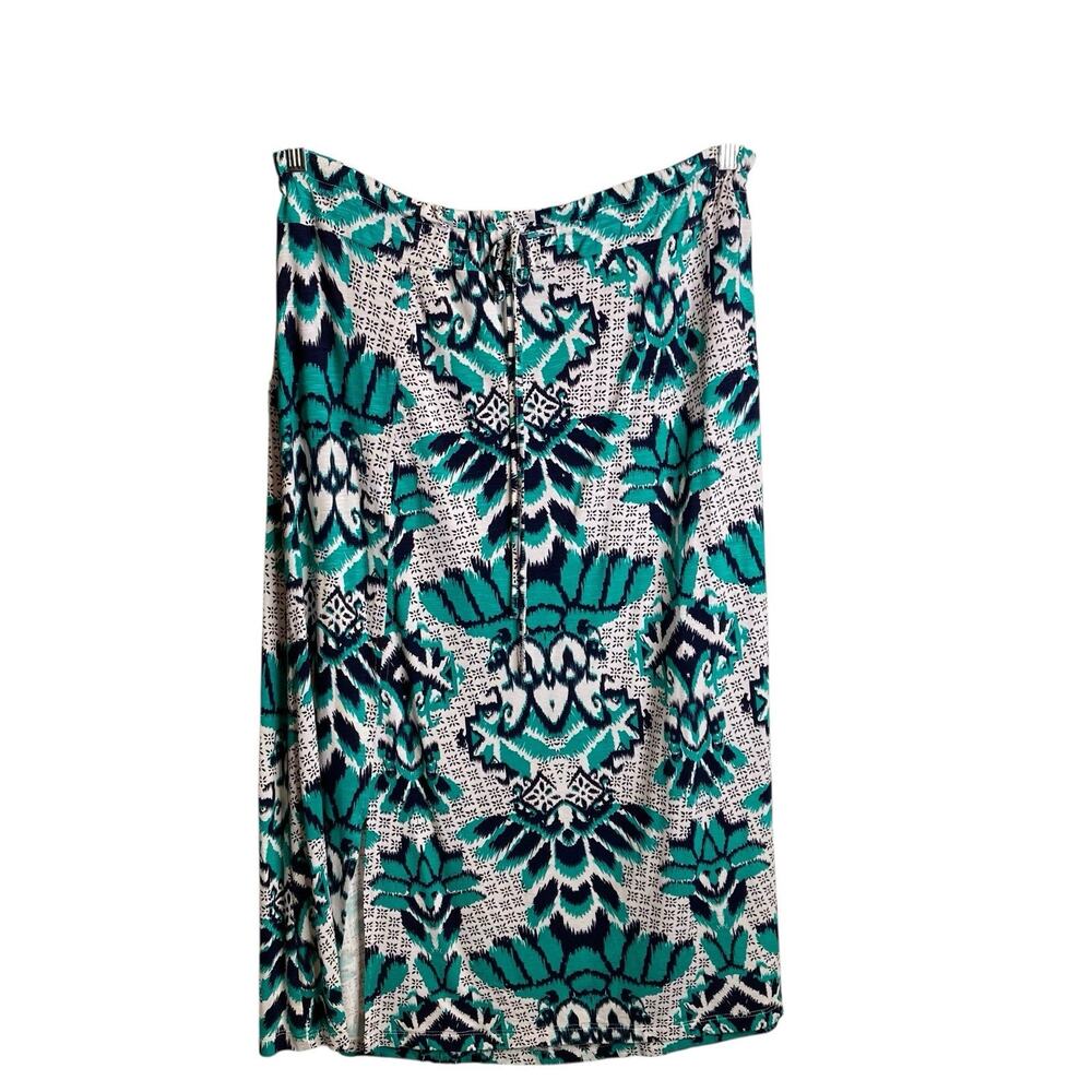 Dept222 Women's Boho Ikat Abstract Floral Print Midi Skirt‎ Size M Resort Boho